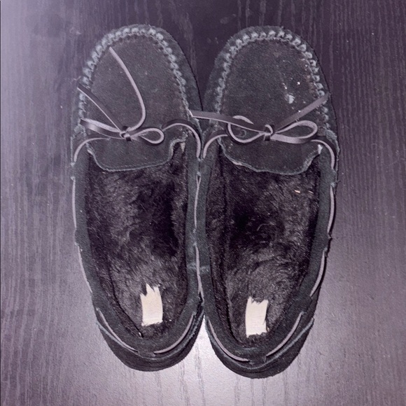 Black Suede Moccasin Slippers - Picture 1 of 2